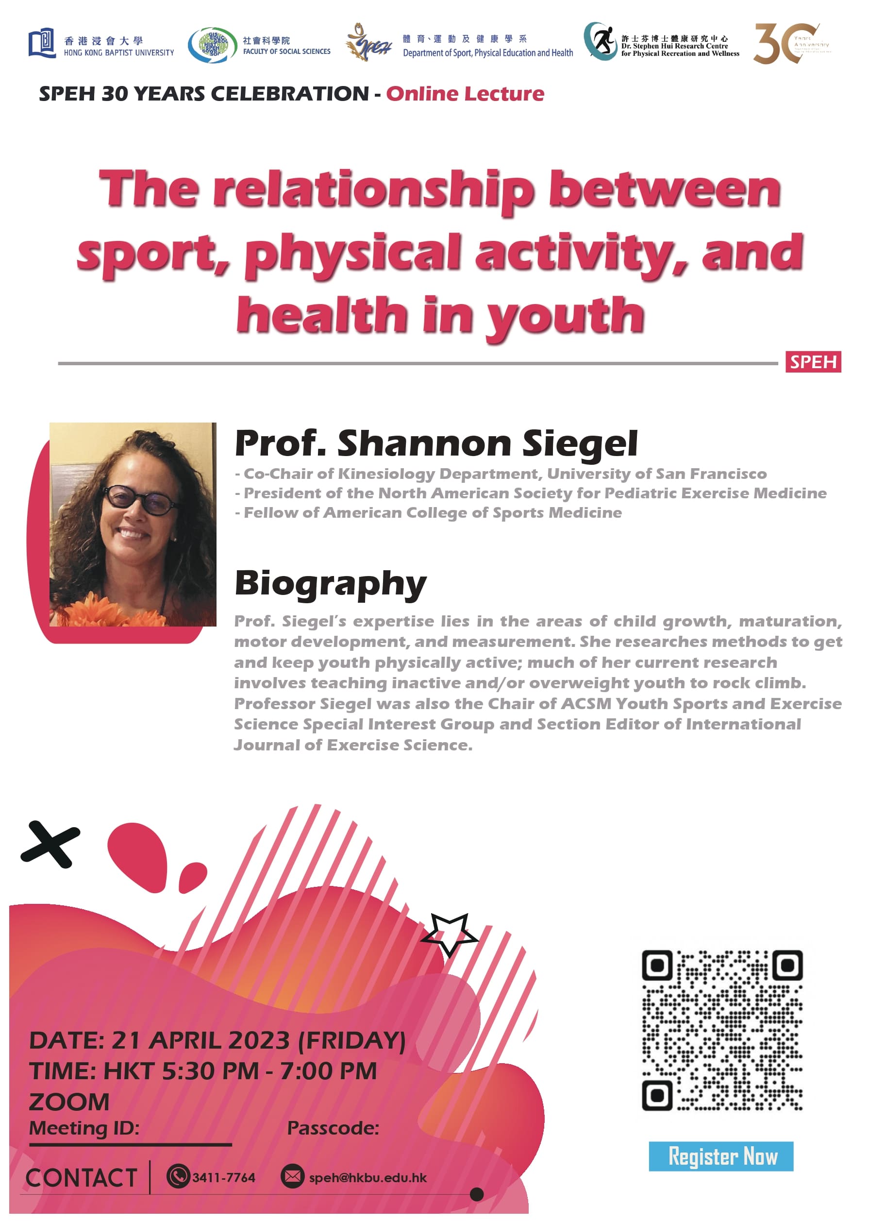 Research seminar: The relationship between sport, physical activity, and health in youth presented by Prof. Shannon Siegel
